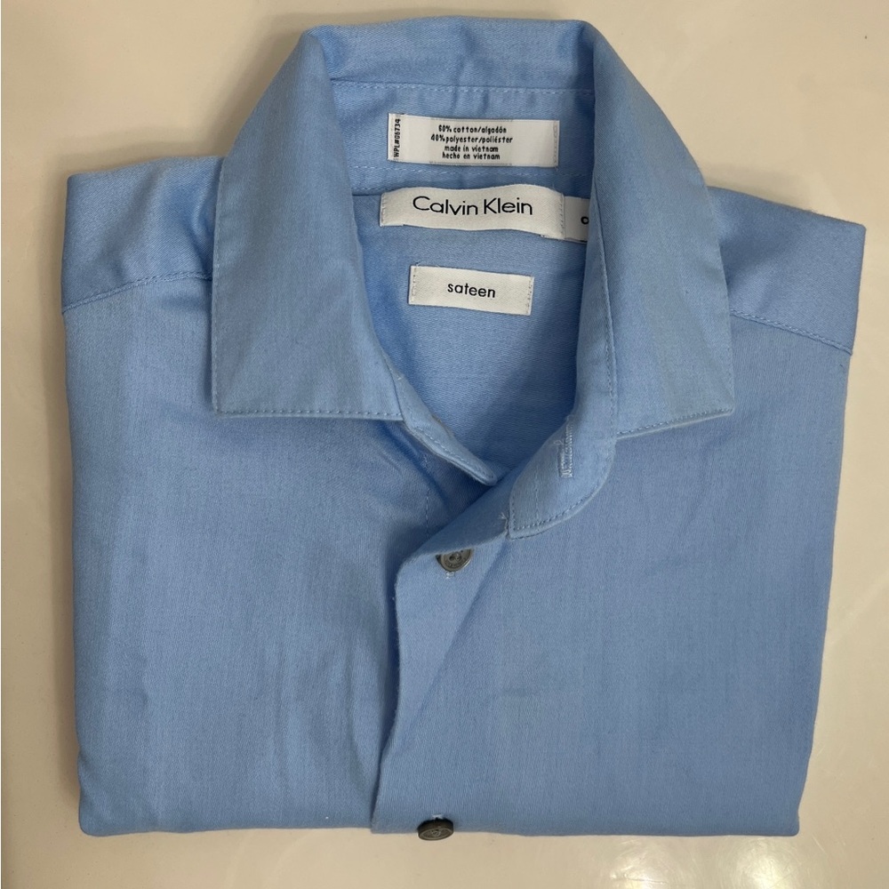 Calvin Klein Boys Long Sleeve Shirt, Size 8, Blue, 60% Cotton / 40% Polyester